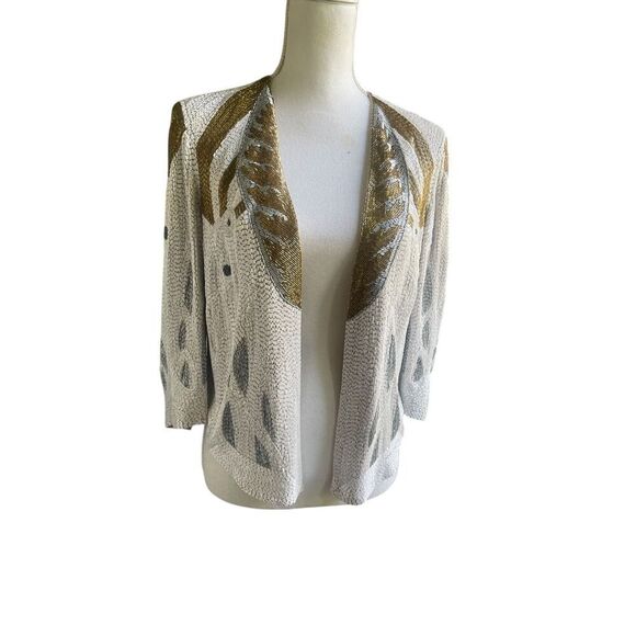 Haute Hippie (Serena Gossip Girl) Beaded Blazer Tan/ Gold XS Evening Jacket - Picture 6 of 16